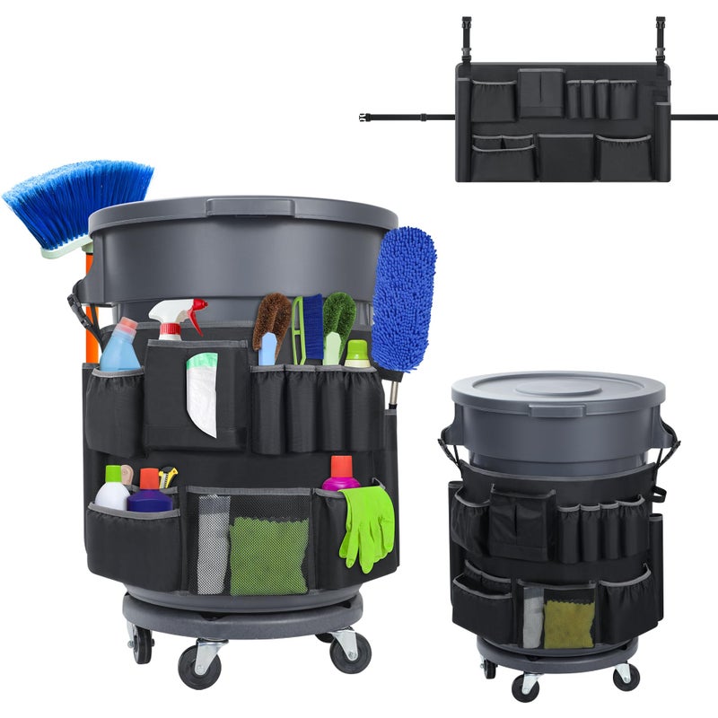 Speqerk Trash Can Caddy Bags Fit 32-55 Gallon Garbage Bin, Garbage Bin Caddy Bag with 13 Pockets Compatible with Brute & Uline, Commercial Cleaning Supplies Organizer Bag & Janitorial Duties(1PCS) - Image 1